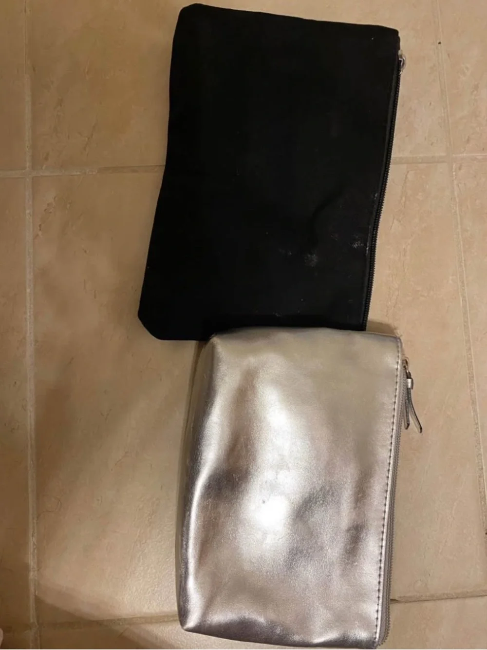 Victoria's Secret Black Wristlet with Silver Embossed Cosmetic Pouch